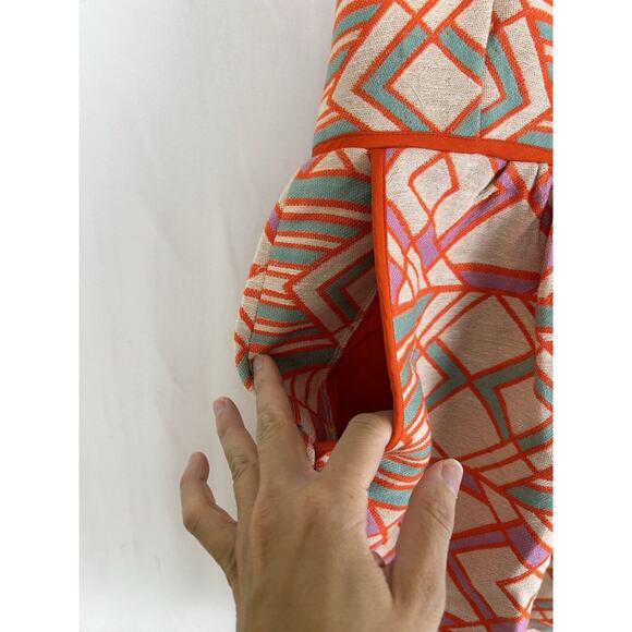 Judith March Mini Dress Retro Strapless Bow 70's Geometric Orange Women's Large - Picture 2 of 8